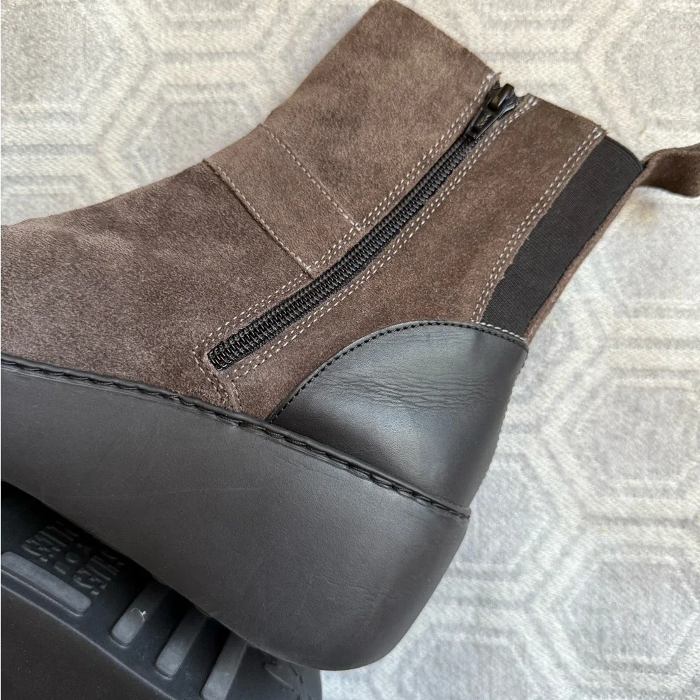 Fly London Doxe Anthracite | Black Suede Wedge Ankle Boots | Size 10 US 41 EU